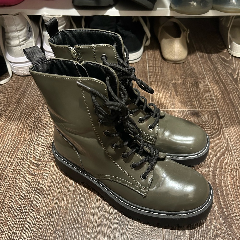 Sincerely Jules Harley Vegan Leather Combat Boots Olive